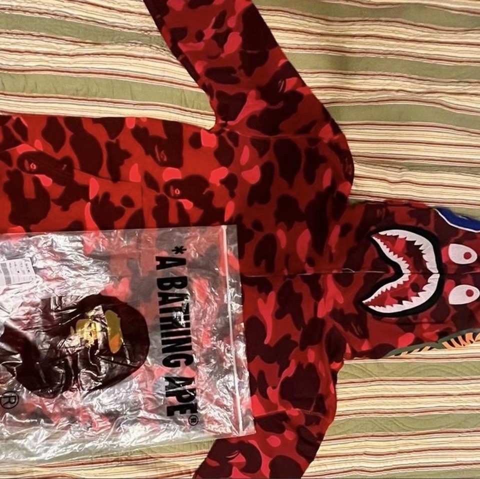 A Bathing Ape BAPE Shark Red Camo Full Zip Hooded Hoodie Men's