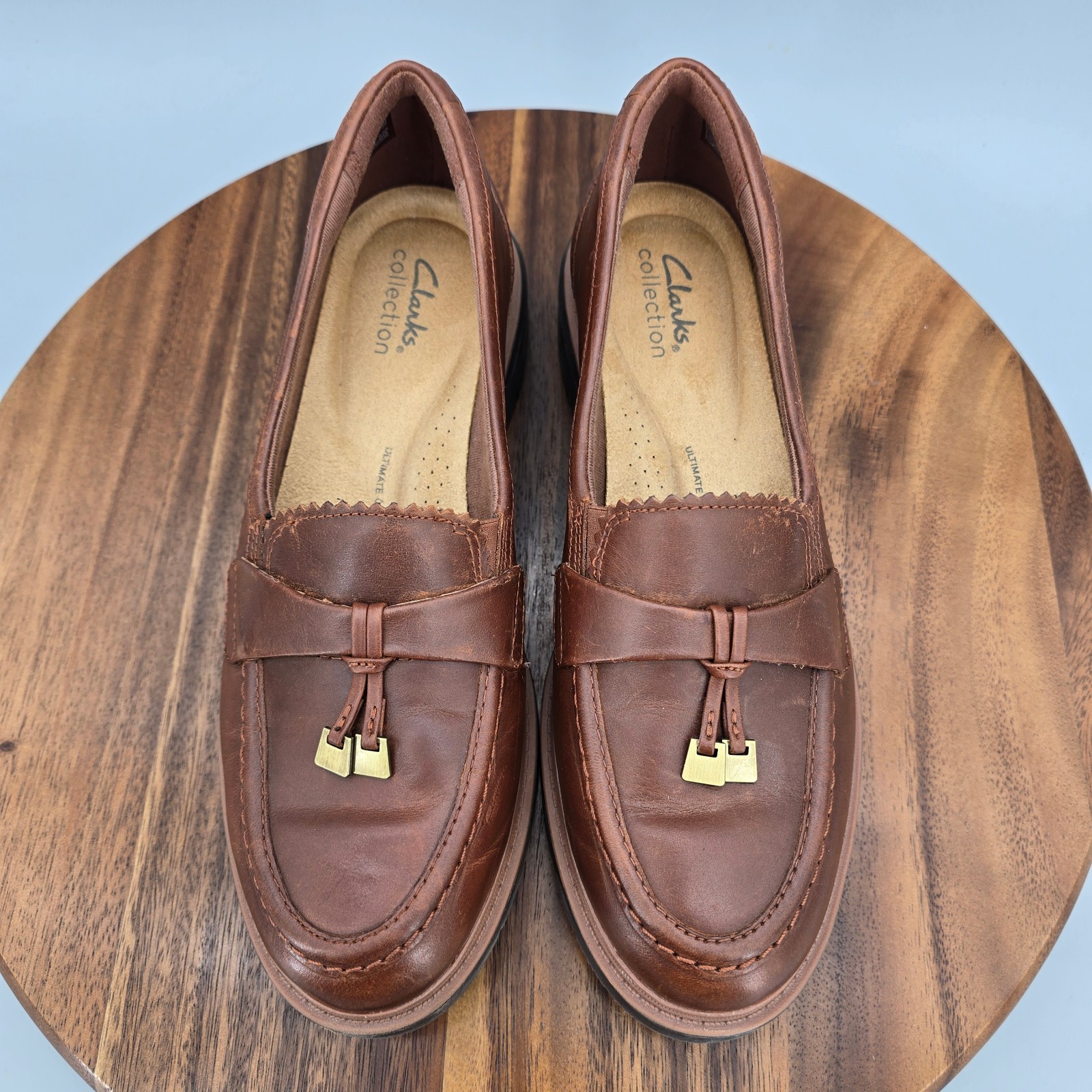 SAOLA Scarpe Clarks mocassini slip on donna 8 5 M pelle marrone Bella comodi suola a strappo