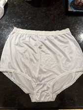 Vtg Granny Nylon Brief NATIONAL Panties Shiny Silky Sheer Sissy White Loved Sz 9