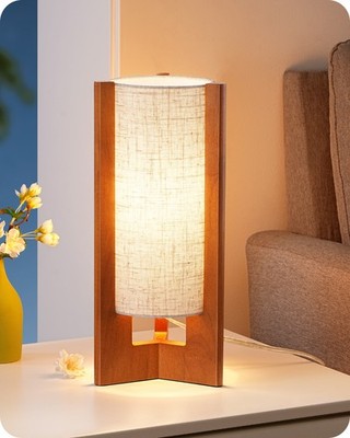 EDISHINE Small Corner Table Lamp Compact for Nightstand Walnut Wood