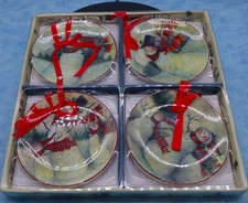 Susan Winget Snowman Mini Plates Set of 4 • Holiday Hanging Ornaments w/ Box