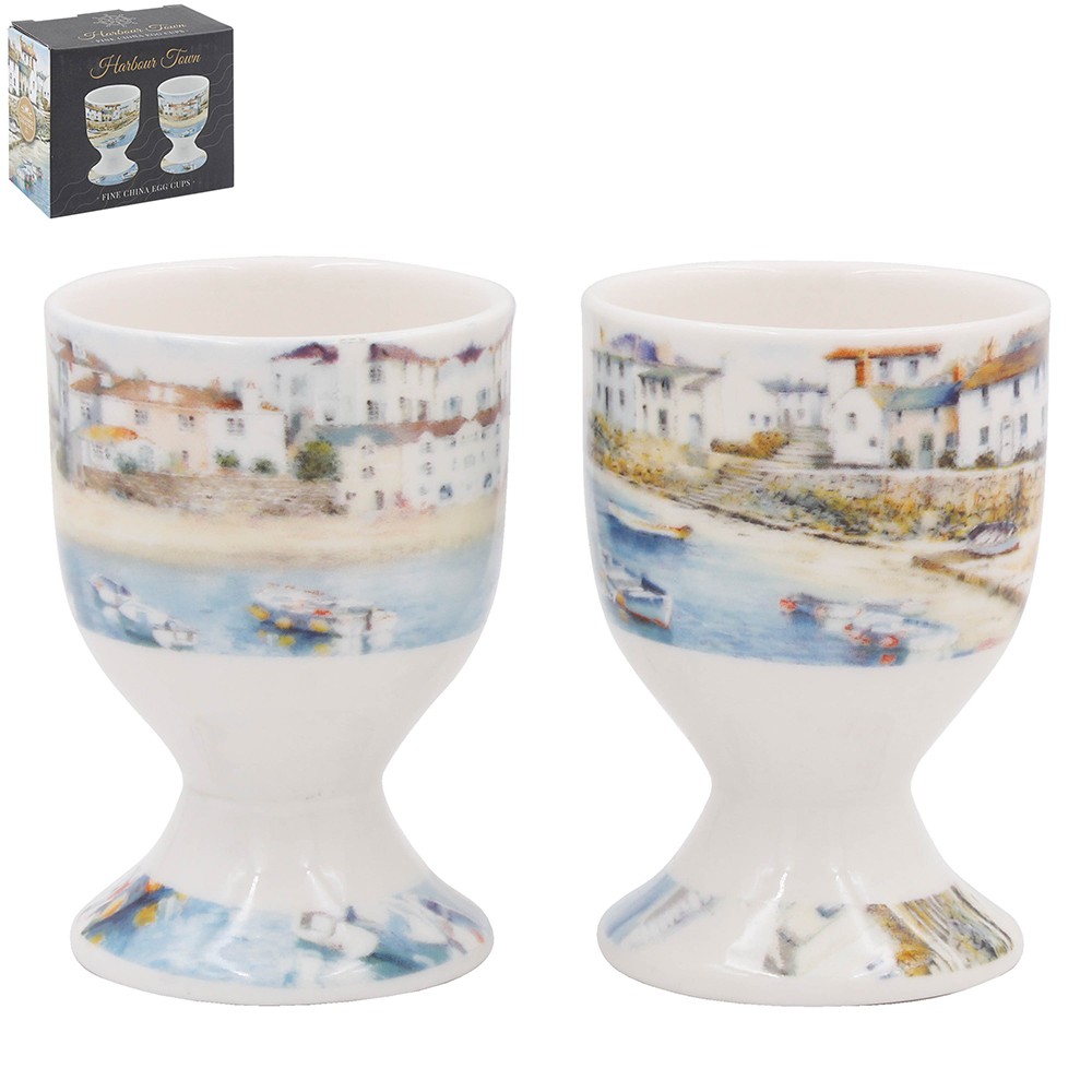 Ceramic Egg Cups Holder Harbour Town Coastal Assorted Art Design Tableware