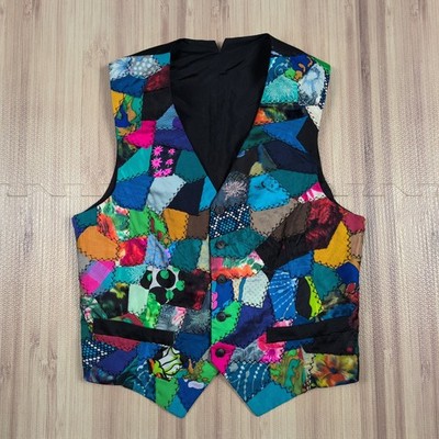 Vintage Patchwork Vest Boho Button Up Size Small Abstract Cottogecore Cutesy VTG