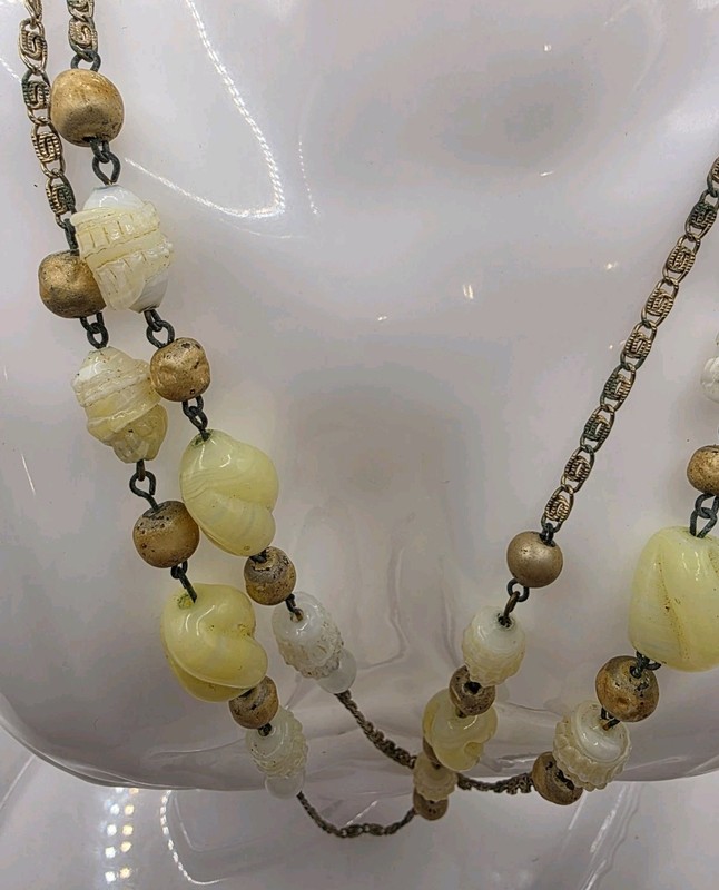 Vintage Yellow Glass 29 Inches Necklace  Gold Tone Necklace