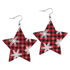 Snowflakes and Buffalo Plaid Leather Earrings Winter Festive Retro Texture Chris