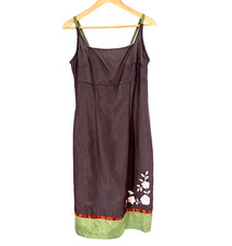Calme Dress Y2K Size 9 Purple Floral Emroidered Sheath Sleeveless Slip Strappy