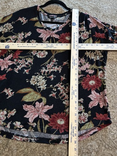 Maglione donna ben indossato morbido scollo a V nero multicolore floreale manica lunga taglia L - Foto 4 di 8