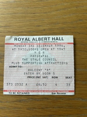 The Style Council Used Ticket Royal Albert Hall Dec 3rd 1984 Paul Weller  Jam