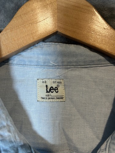 Lee Saw Tooth Pearl Snap Denim Shirt Mens Large Blue Cotton Long Sleeve - Picture 2 of 9