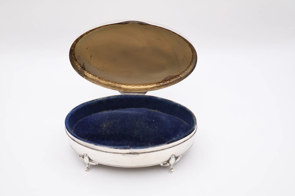 Caixa de joias antiga de prata esterlina com marca Hallmark Birmingham 1922 - Imagem 3 de 4
