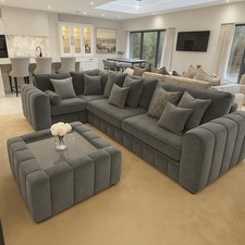 New Grey Lilly Corner Sofa With High Back Cushions 