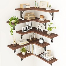Corner Floating Shelves for Wall Set of 5, Rustic Wood Wall Mounted Shelf for...