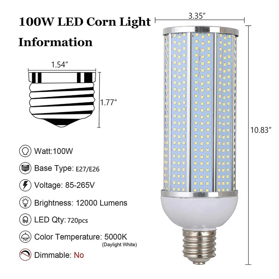 1000W Equivalent LED Corn Light Bulb 100W/60W/40W 6000K Cool Daylight White E26 - Image 2 of 4