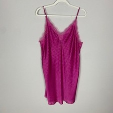 Victoria's Secret Hot Pink Polka Dot Lace Trim Slip Chemise Lingerie XL
