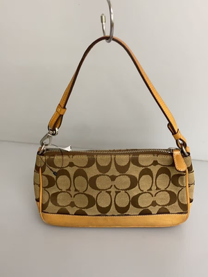 バッグ Coach Brown Signature mini pouch Coach Mini Signature Cosmetic Large Zip Travel Bag Red/Brown
