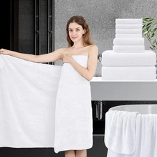 White 8 Piece Bath Towel Set |2 Oversized Large Bath Sheet2 Hand Towels4 Wash...