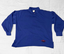 Vintage 80s Adidas Treefoil Blue Long Sleeve Collared Sweatshirt Size XL