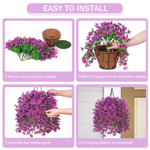 Artificial Hanging Flowers Plants with Basket for Outdoors, Realistic Faux Si... - Picture 2 of 7