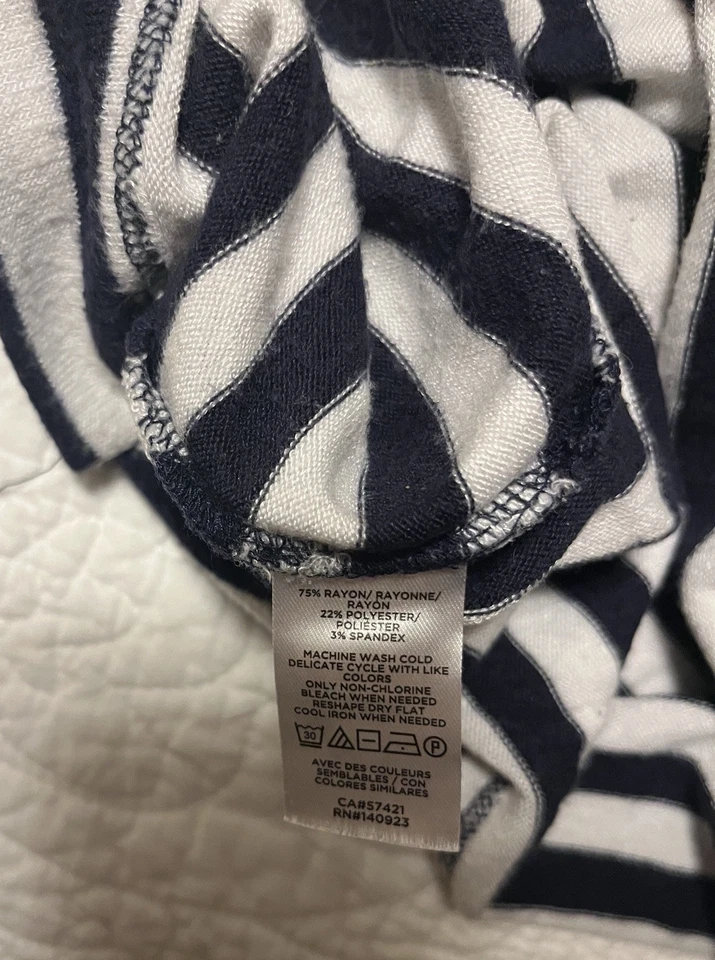 Ann Taylor Loft Cowl Turtle Mock Neck Striped Nautical Puff Sleeve Blouse M - Image 4 of 4