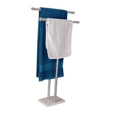 Standing Towel Rack Double-T Shape Tall Bath Towel Sheet Holder Brushed Nickel