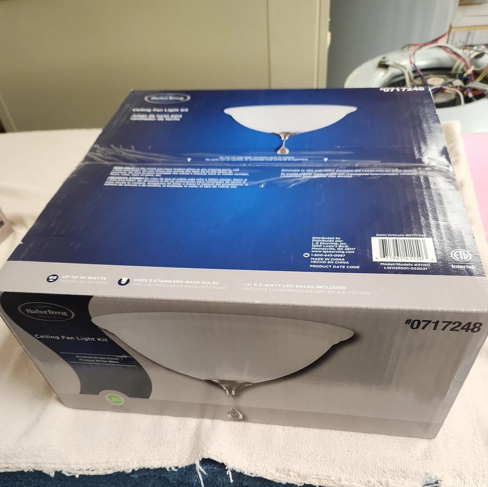 HARBOR BREEZE 8" 2-Light White W/ 3 Finish Options LED Ceiling Fan Light Kit-NEW - Image 2 of 2