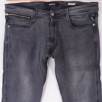 Mens Replay M914 ANBASS Stretch Slim Tapered Grey Jeans W36 L32