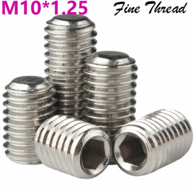Junter 30-Pack M10-1.0 Fine Thread Stainless Steel Flat Point Set Screws – DIN913 Hex Socket Grub Screws, 10mm X 1.0 Pitch, 5mm Allen Key, A2 304 Material