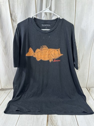Simms Mens 2XL Graphic Fish Crew Neck T Shirt Black Outdoor Casual - Picture 3 of 17