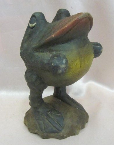 1900s ANTIQUE ART NOUVEAU HANDMADE WOODEN FROG FIGURINE 7” RARE - Picture 10 of 10