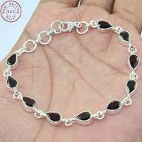 Solid 925 Sterling Silver Garnet Jewelry Bracelet 8 Tn22 Solid 925 Sterling Silver Garnet Jewelry Bracelet 8 Tn22