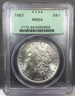 1887 U.S. $1 Morgan Silver Dollar PCGS MS64 Old Green Holder