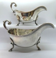 Antique pair of matching English silver plated sauce boats circa 1850
