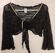 Vintage 1990s Kaity Mesh Crop Shrug Half Sleeve Black with Gold Sequin Accent