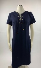 NEW Eliza J Nordstrom Navy Blue Lace Up Shift Dress Stretch 12 Lovely