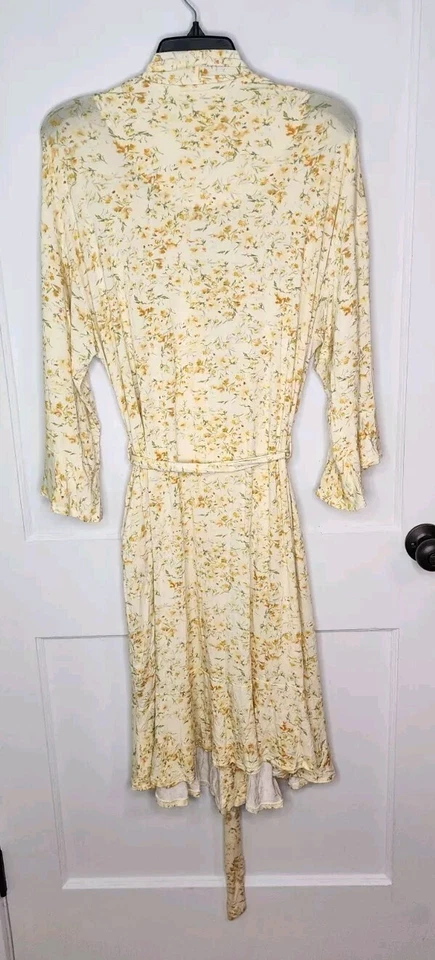 Soft Surroundings Yellow Floral Robe Petite Medium Tie Belt Pockets - Image 2 of 4