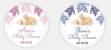 12 Baby Shower Boy/Girl Sticker Glossy White Round Party Label Personalized 2"
