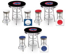 MLB Black Bar Table Set Team Logo Table Top Backless Colored Vinyl Swivel Seats 