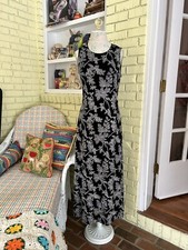 vintage 90s black silver glitter sparkly floral maxi dress s/m