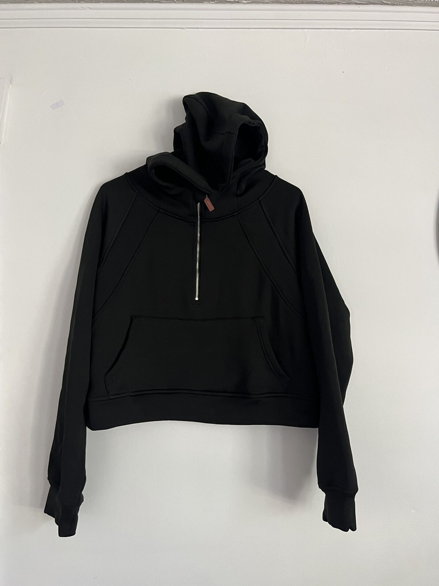 Laslulu Cropped Hoodie Womens Large Black Fleece Lined 1/4
