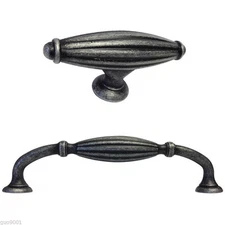 Antique Pewter Flute Kitchen Cabinet Drawer Knobs 65MM and Pulls 5" and 128MM 