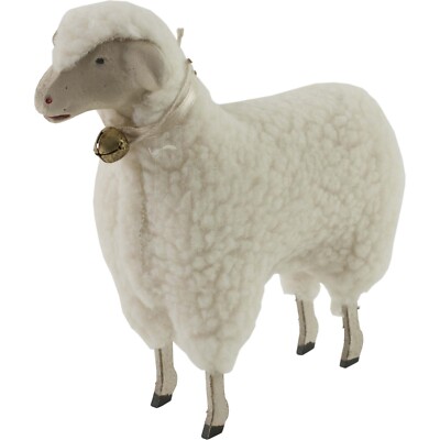 Wooly Easter German Style White Sheep Lamb Figure with Bell 5 1/2'' Size Putz