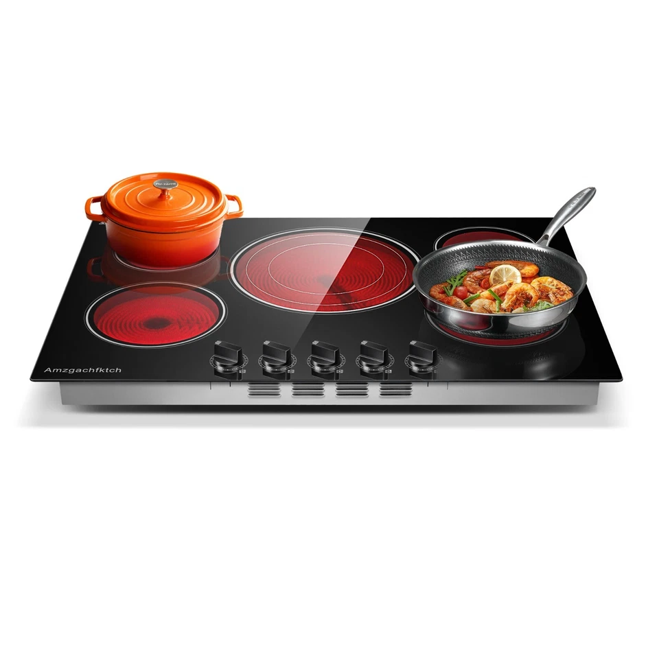 Amzgachfktch 30"" Vidrio Eléctrico Incorporado Cerámica Estufa Superior 5 Quemadores Foto 3 de 4