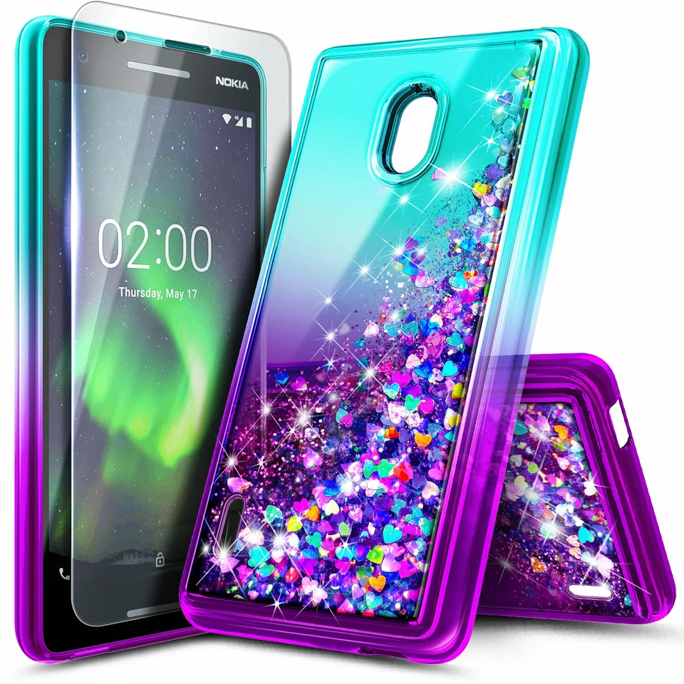 For Nokia 3.1 A / Nokia 3.1 C Case [Liquid Glitter] Bling Cover + Tempered Glass - Image 2 of 2