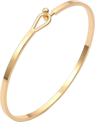 Dainty 18K Gold Plated Bar Bracelet Simple Thin Cuff Bangle Minimalist Jewelry