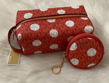 MICHAEL KORS Jet Set Medium Polka Dot Signature Travel Case Round Pouch SET