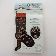 Needle Creations Swirl Tree Embroidery Stocking Stamped Panel Merry Christmas