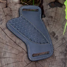 USA Pancake Sheath 5”Fixed Blade folding Knife Black Leather Pouch Holster