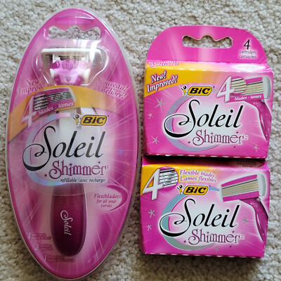 LOT OF: Bic Women Soleil Shimmer Razor Handle + 10 Cartridges + Shower Holder