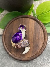 2" Gold-Tone Fox Rhinestone Brooch Lapel Pin New Free Ship A2875