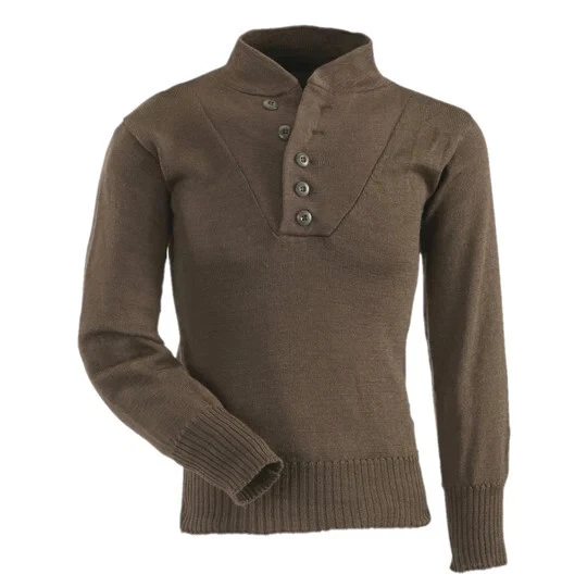 U.S. Army Brown Wool 5 button Acrylic fatigue sweater S to XL VG cd. Free ship